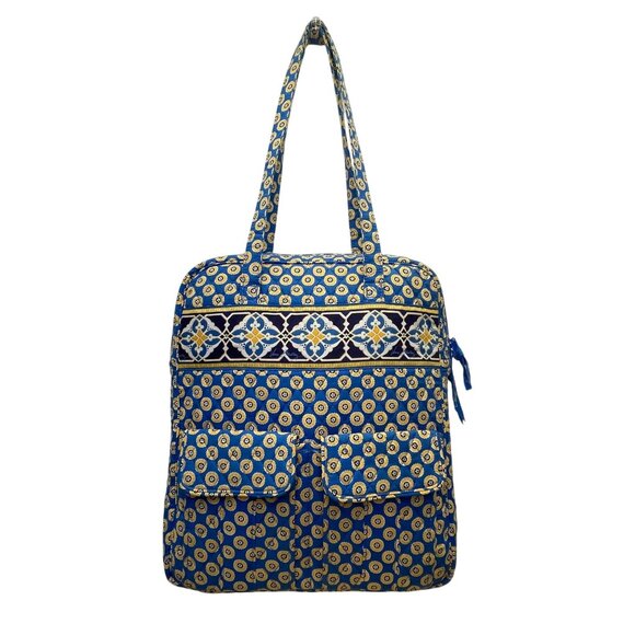 Vera Bradley Blue & Yellow Patterned Quilted Zip Closure & Pockets Shoulder Bag - Picture 1 of 13